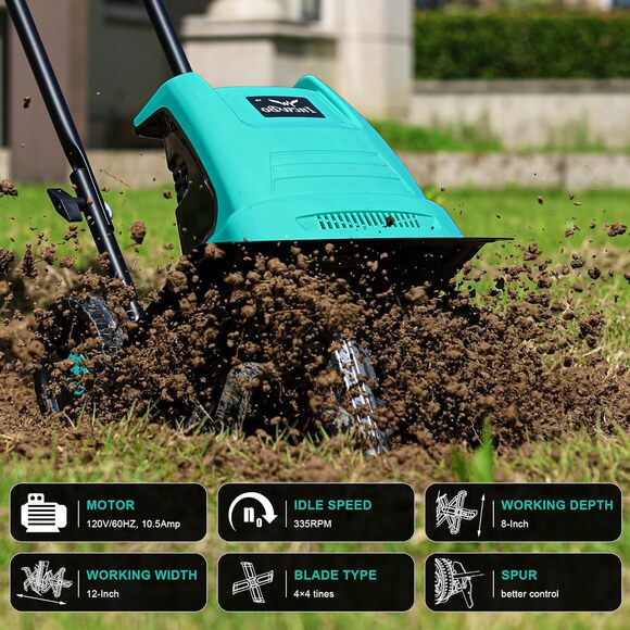 #6748 Electric Garden Tiller/Cultivator 12Inch Tilling Width 8-Inch  10.5 Amp - Picture 4 of 7